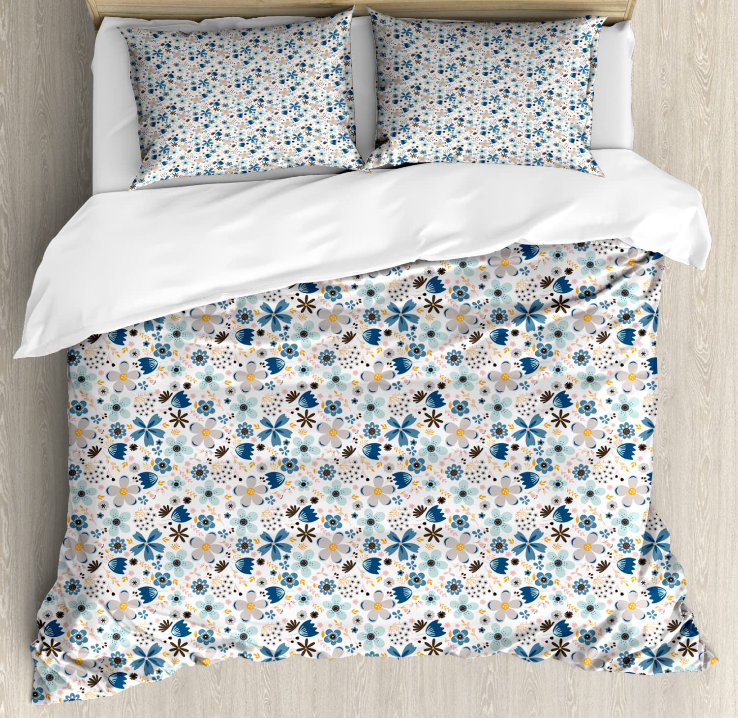 Ambesonne Floral Duvet Cover Set - Romantic Spring Blossom Bouquet Design on Plain Background - Twin Size 2-Piece Bedding Set with 2 Duvet Covers & 2 Pillowcases - Sky Blue Seafoam - Perfect for Spring Bedroom Decor & Guest Room Styling