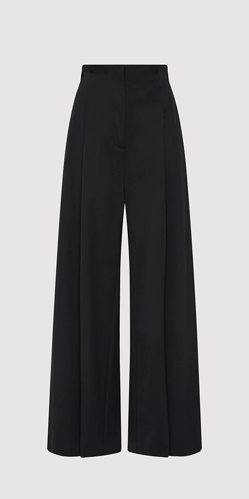 Black Paperbag Waist Trousers for Women - High Waisted Wide Leg Pants for Office, Casual & Summer Outfits