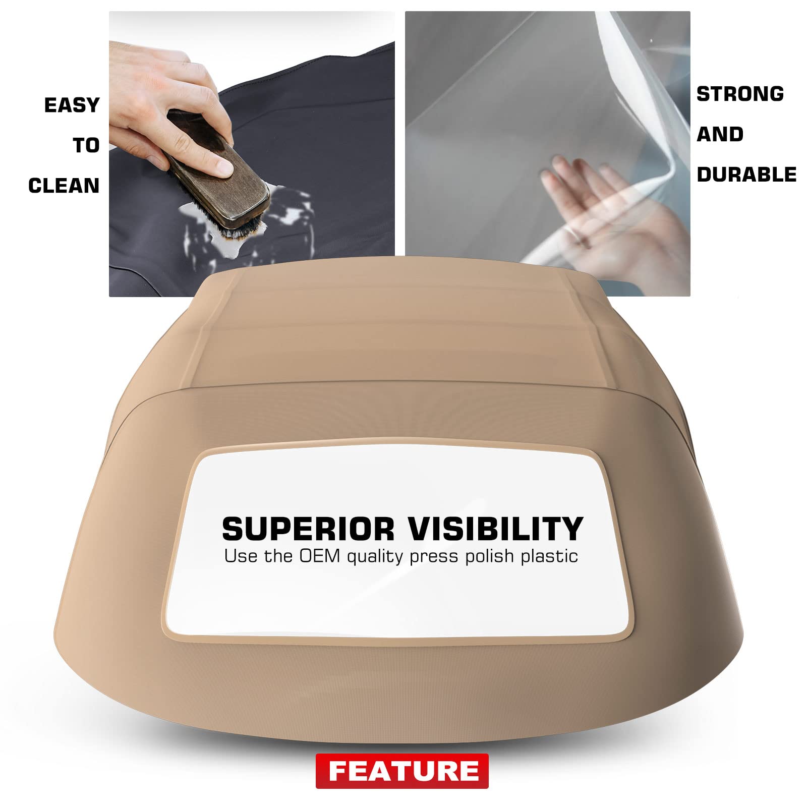 Premium Tan Convertible Soft Top with Plastic Window for Mazda Miata 1990-2005 | MA14 MA1100339902 | Durable Replacement Convertible Top for Roadster & Weekend Cruising