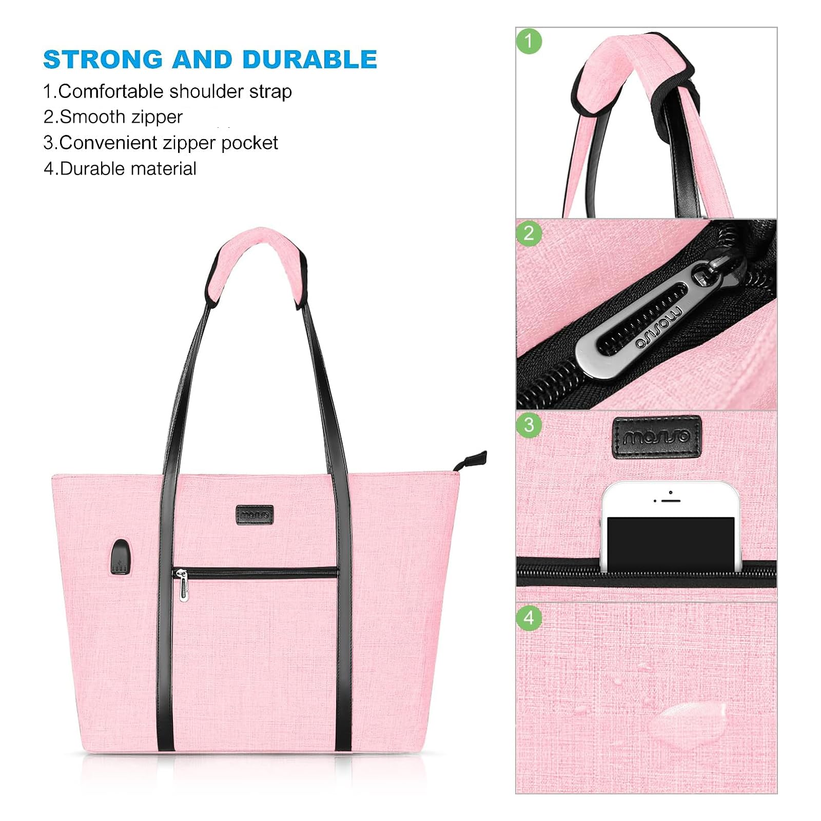 MOSISO 17-17.3 Inch Laptop Tote Bag for Women - USB Charging Port, Compatible with MacBook & Chromebook, Work Travel Business Computer Bag with Small Purse (Pink) - Perfect for Office, Commuting & Business Trips