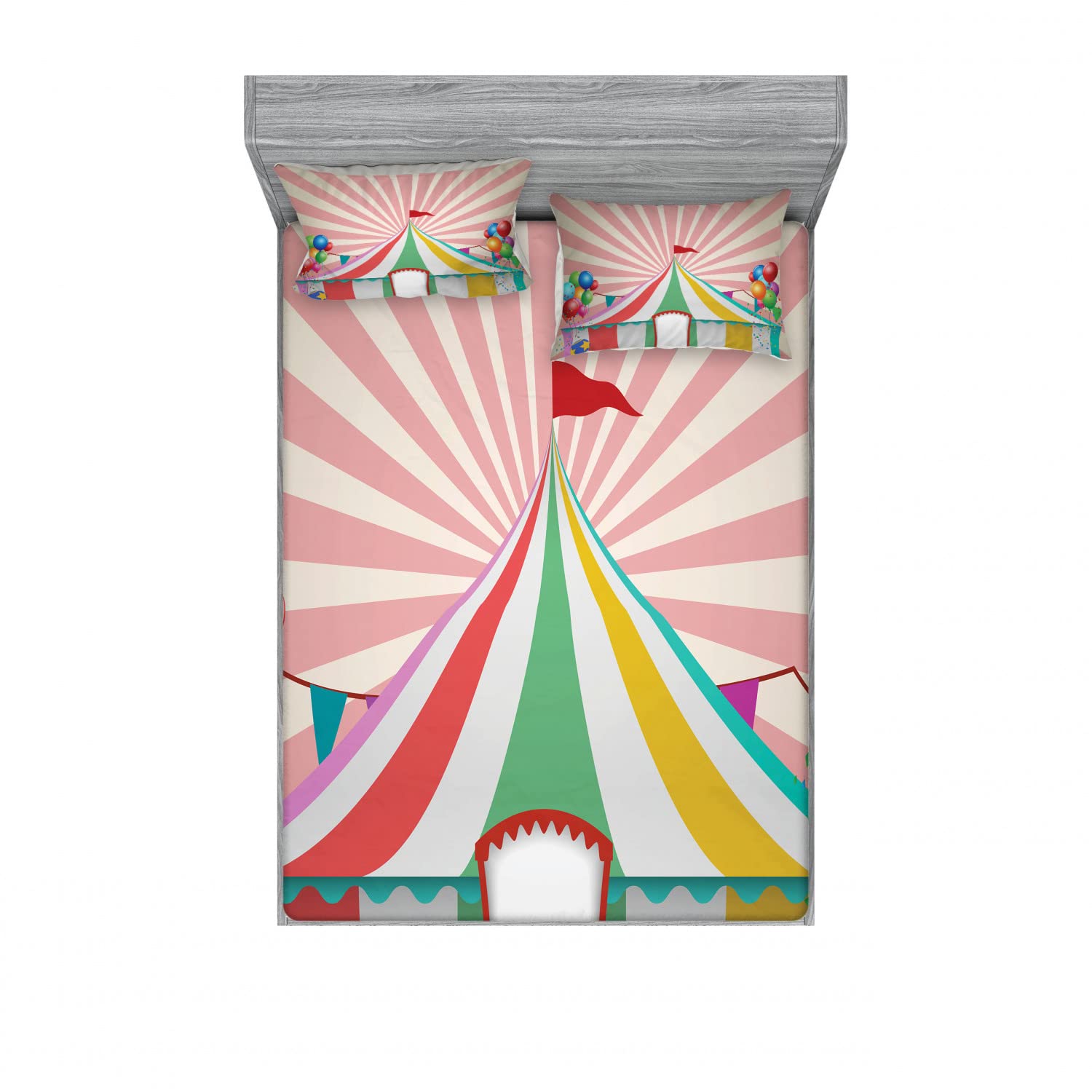 Vintage Circus Balloons 4-Piece Queen Size Bedding Set - 2 Fitted Sheets & 2 Pillow Shams, Colorful Cotton Blend for Comfortable Sleep | Perfect for Guest Rooms, Kids' Bedrooms & Themed Decor