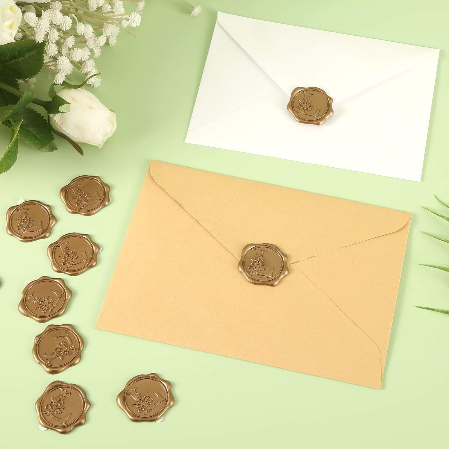 50pcs Self-Adhesive Gold Alphabet Wax Seal Stickers for Wedding Invitations, Christmas Cards & Envelopes - Elegant Letter Seals for DIY Crafts, Party Decorations and Special Occasions