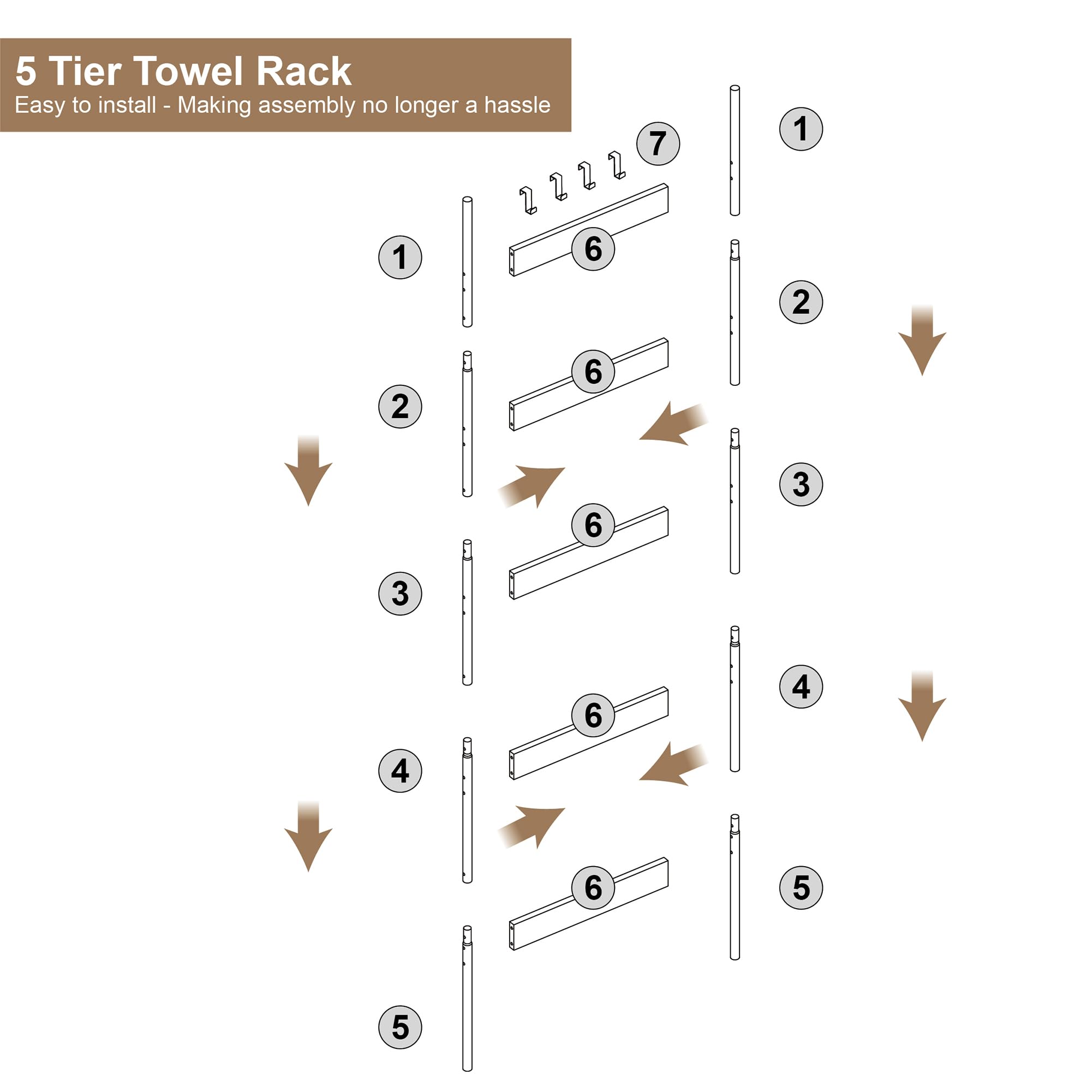 5-Tier Wooden Blanket Ladder with 4 Removable Hooks - Rustic Brown Farmhouse Wall Leaning Towel Rack - Decorative Shelf for Quilts, Blankets & Towels - Perfect for Living Room, Bedroom & Bathroom Organization
