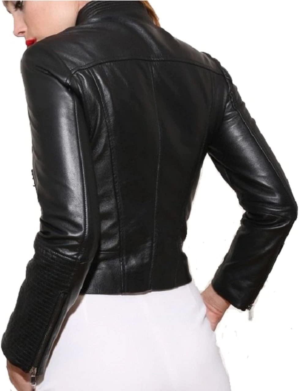 Women's Black Leather Racer Jacket - Stylish Stitch Design Padded Biker Jacket for Ladies | Perfect for Motorcycle Riding, Night Out & Fashion Statement