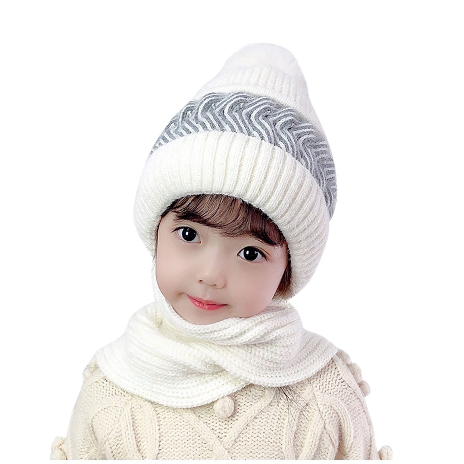Kids Knitted Winter Hat - Warm Fleece Hood & Scarf Set for Boys & Girls - Cozy Knit Beanie for Cold Weather - Perfect for Snow Play, Skiing & Outdoor Activities