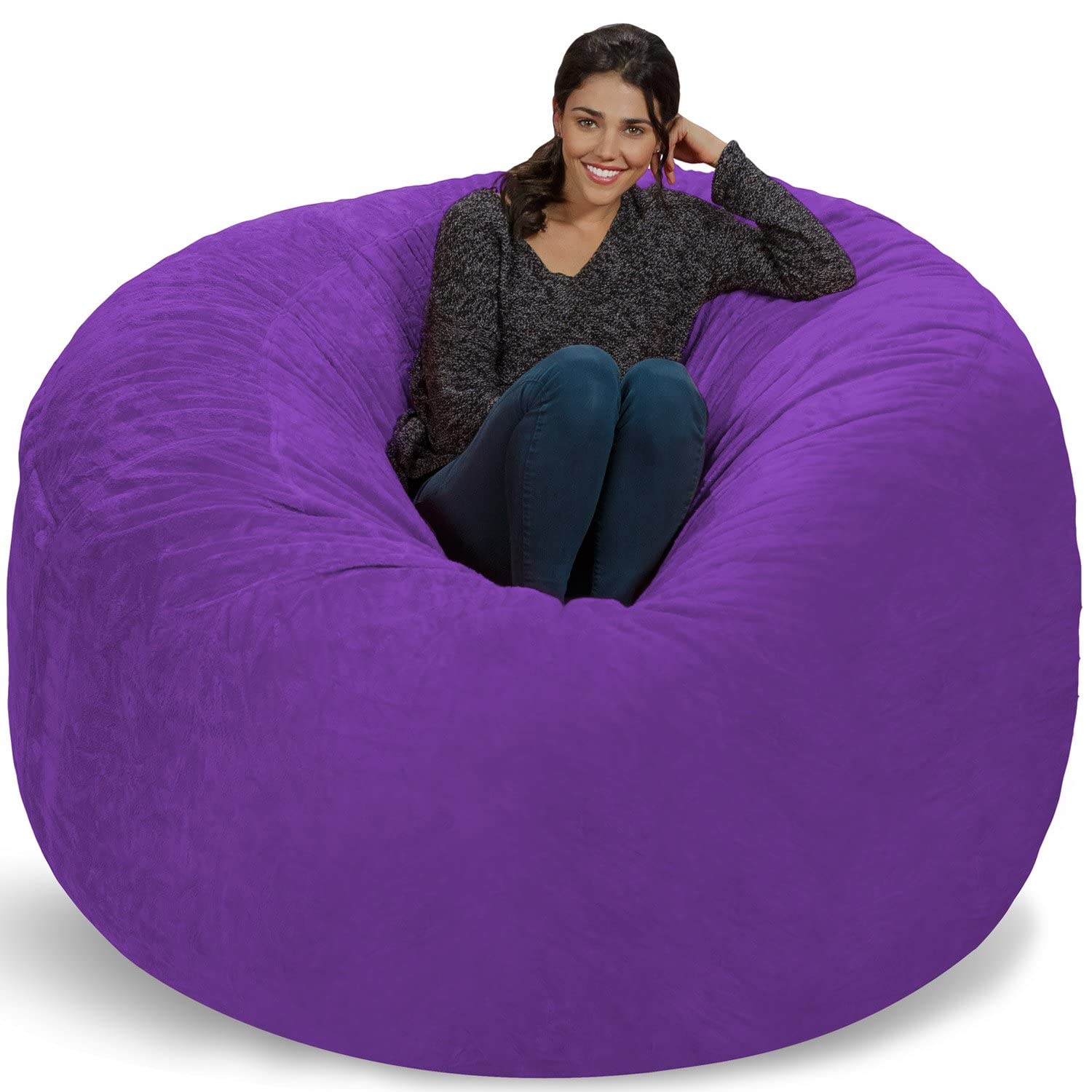 Chill Sack 6' Giant Memory Foam Bean Bag Chair - Ultra Soft Microfiber Cover with Furry Texture in Purple | Perfect for Living Room, Game Room & Dorm Relaxation