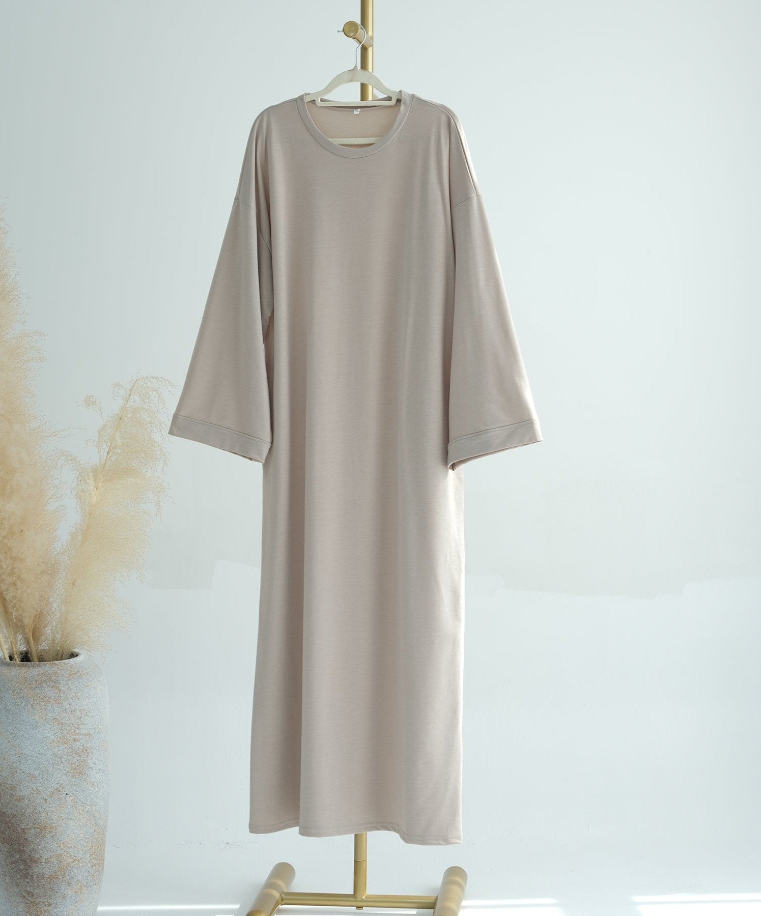 Ava Knit Maxi Dress for Women - Elegant Beige Long Sleeve Flowy Dress for Casual, Party & Wedding Guest Outfits | Perfect for Fall, Winter & Special Occasions