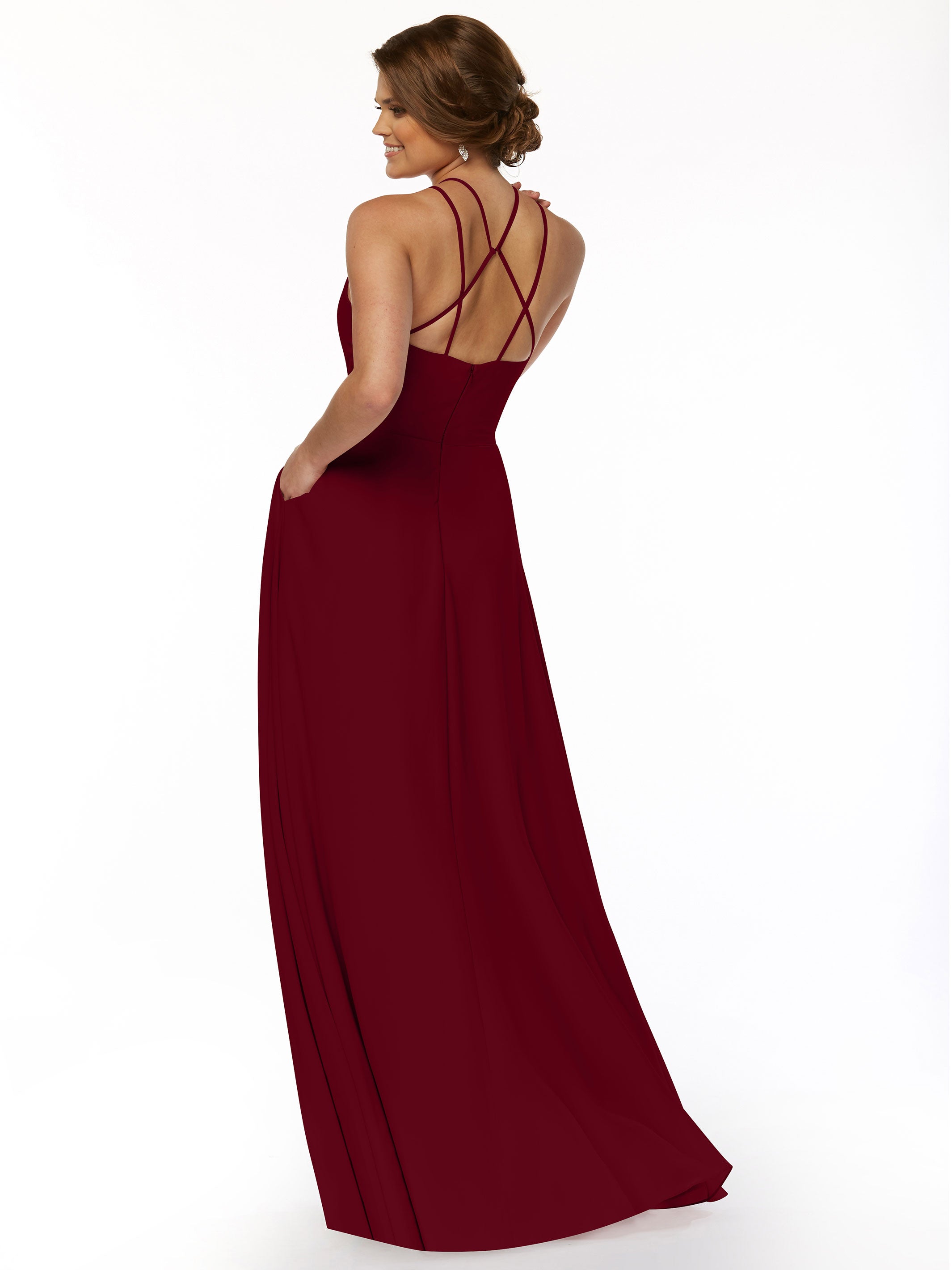 Elegant 83006 Stretch Chiffon A-Line Bridesmaid Dress with Halter Neckline - Perfect for Weddings, Formal Events & Special Occasions
