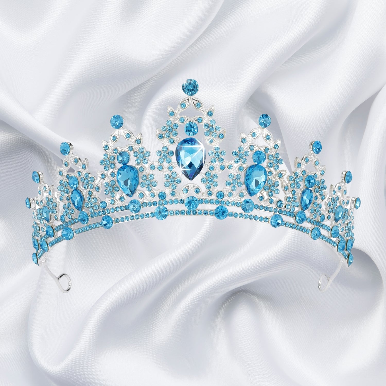 Queen Crystal Crown Blue & Gold Rhinestone Tiara for Women - Elegant Prom, Quinceanera, Masquerade Party Accessories | Perfect for Weddings, Pageants & Special Occasions