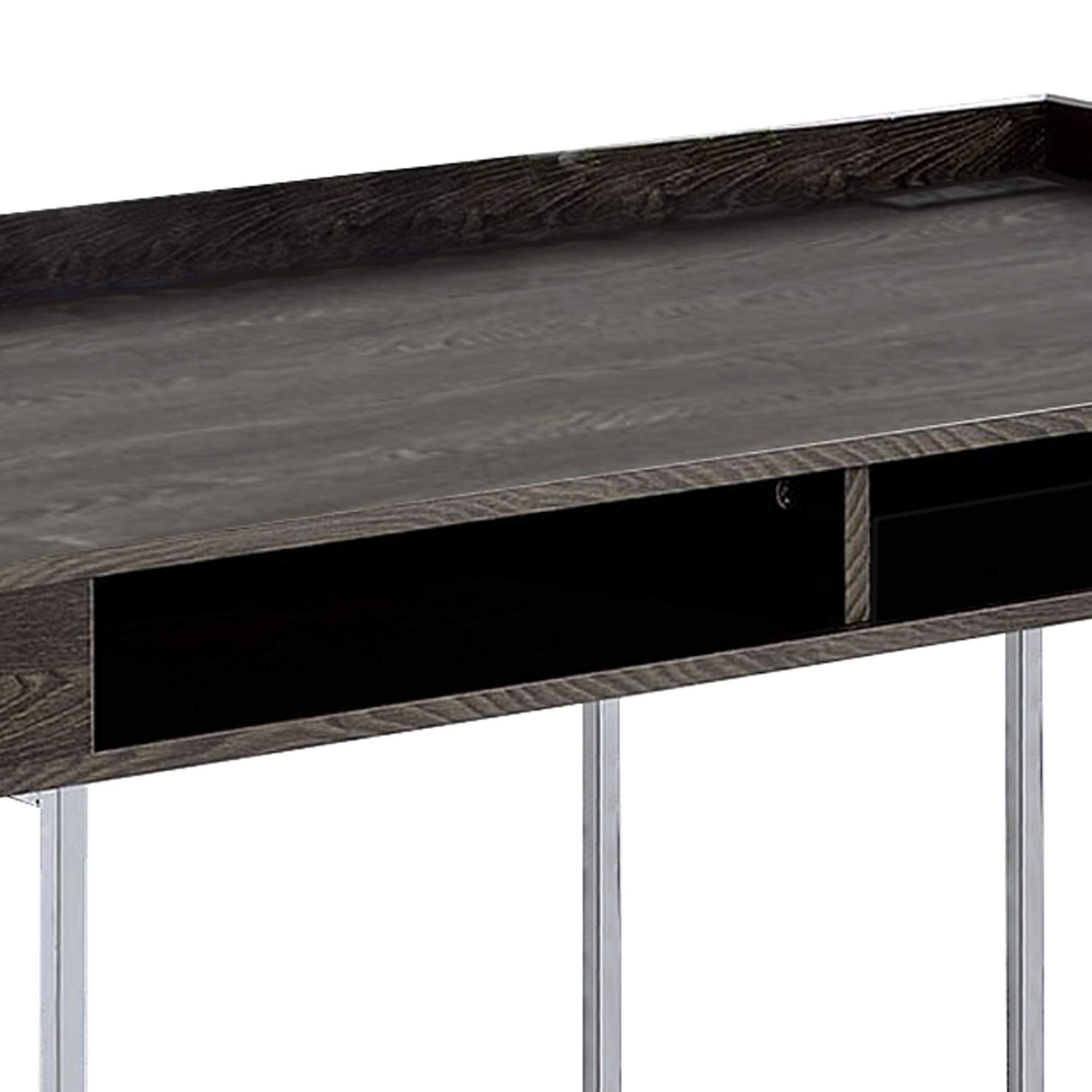 Benzara BM230049 Modern Wooden Desk with Sturdy Metal Base & Open Storage Compartments - Brown Home Office Desk for Small Spaces | Perfect for Study, Workstation & Home Office Setup