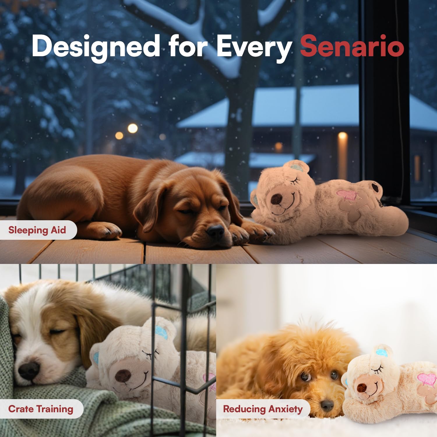 ALL FOR PAWS Puppy Soothing Toy with Heartbeat - Warm Stuffed Animal Plush Bear for Dog Anxiety Relief & Crate Training - Perfect Sleep Aid for Puppies & Anxious Dogs