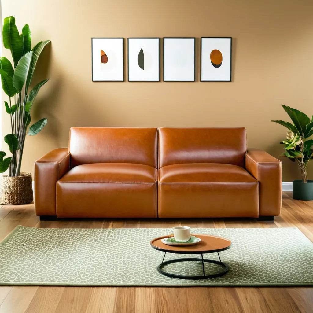 Giacomo Faux Leather 3-Seater Sofa - Modern PU Leather Loveseat for Living Room, Apartment & Office - Comfortable Contemporary Couch with Sturdy Metal Legs