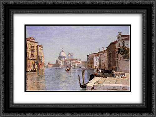 Venice 'View Of Campo Della Carita From The Dome Of The Salute' 24x18 Inch Black Ornate Framed Art Print - Museum Quality Double Matted Painting Reproduction by Jean Baptiste Camille Corot - Perfect for Living Room, Office Decor & Art Collectors