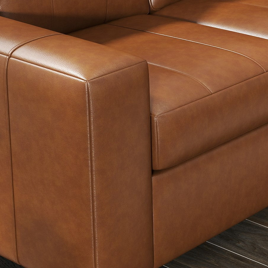 Roundhill Furniture Sakan Genuine Leather Upholstered Living Room Set - Sofa, Loveseat & Chair - Modern Sectional Couch for Home Theater, Family Room & Lounge Areas
