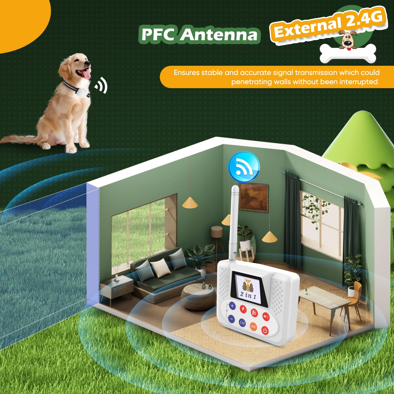 2025 Wireless Dog Fence System - Electric Pet Fence & Training Collar with Large LCD Display, 2.4GHz Antenna, Waterproof & Adjustable Perimeter Control - Perfect for Backyard, Farm, and Outdoor Dog Training