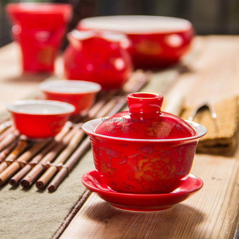 Chinese Peony Porcelain Gaiwan - Traditional Handmade Tea Set for Gongfu Brewing | Perfect for Loose Leaf Tea Ceremony, Home Decor & Gift Giving