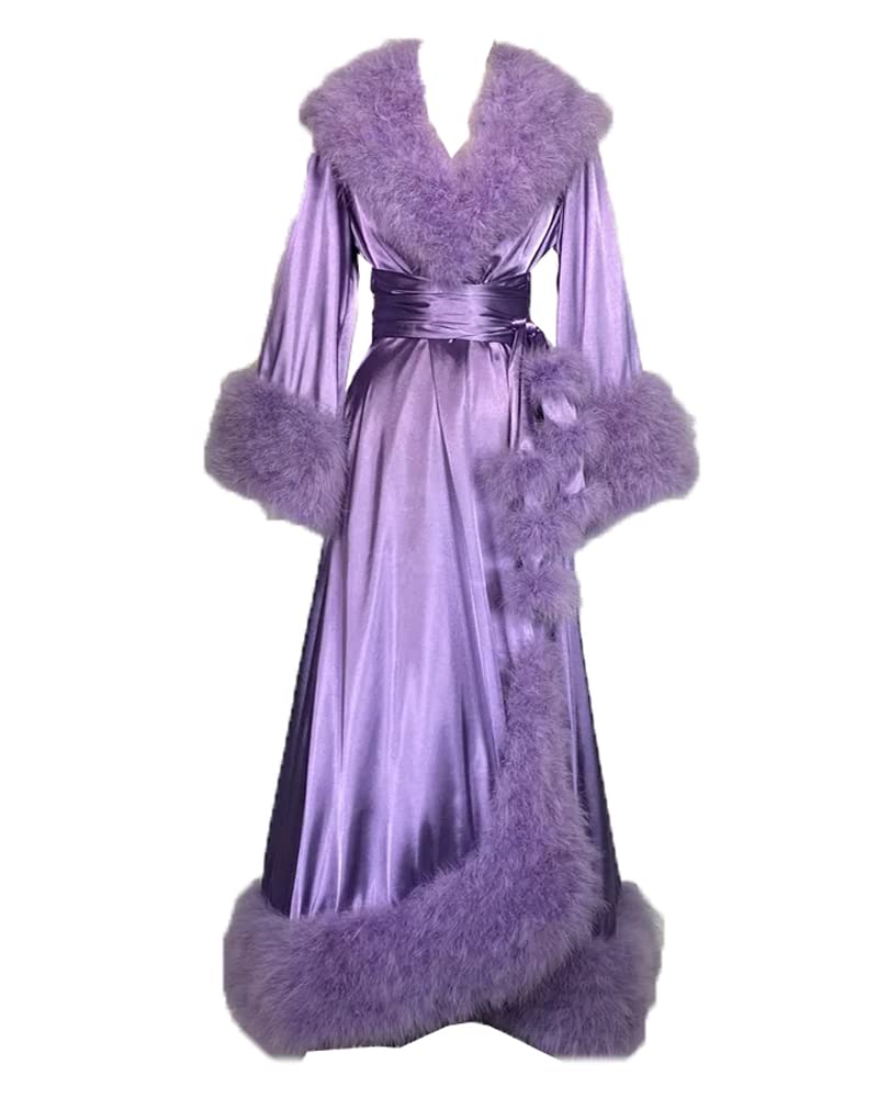 ChliEarime Hecate Women's Sexy Feather Bridal Robe - Long Wedding Scarf Illusion Bathrobe Sleepwear Lingerie Nightgown for Honeymoon, Boudoir Photo Shoot & Romantic Getaway