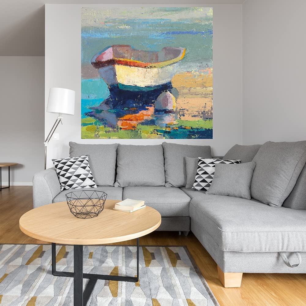 Beth Forst Original Boat Painting - Premium Bottle Green Canvas Wall Art for Living Room, Bedroom, Office Decor - 32x32 Inch Ready to Hang - Perfect for Coastal, Nautical & Modern Home Décor