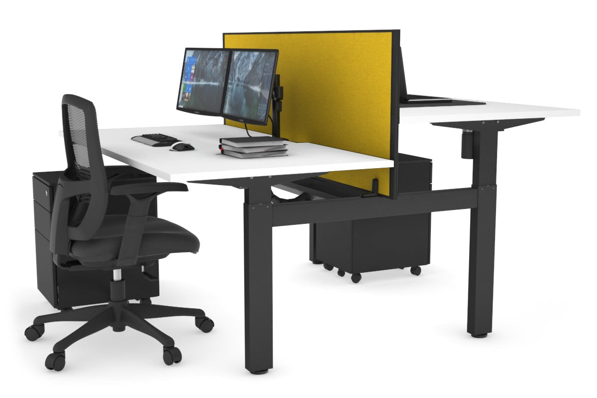Adjustable Height 2-Person H Bench Workstation with Black Frame - 1600L x 800W with Cable Management | Perfect for Office, Home Workspace & Collaborative Environments
