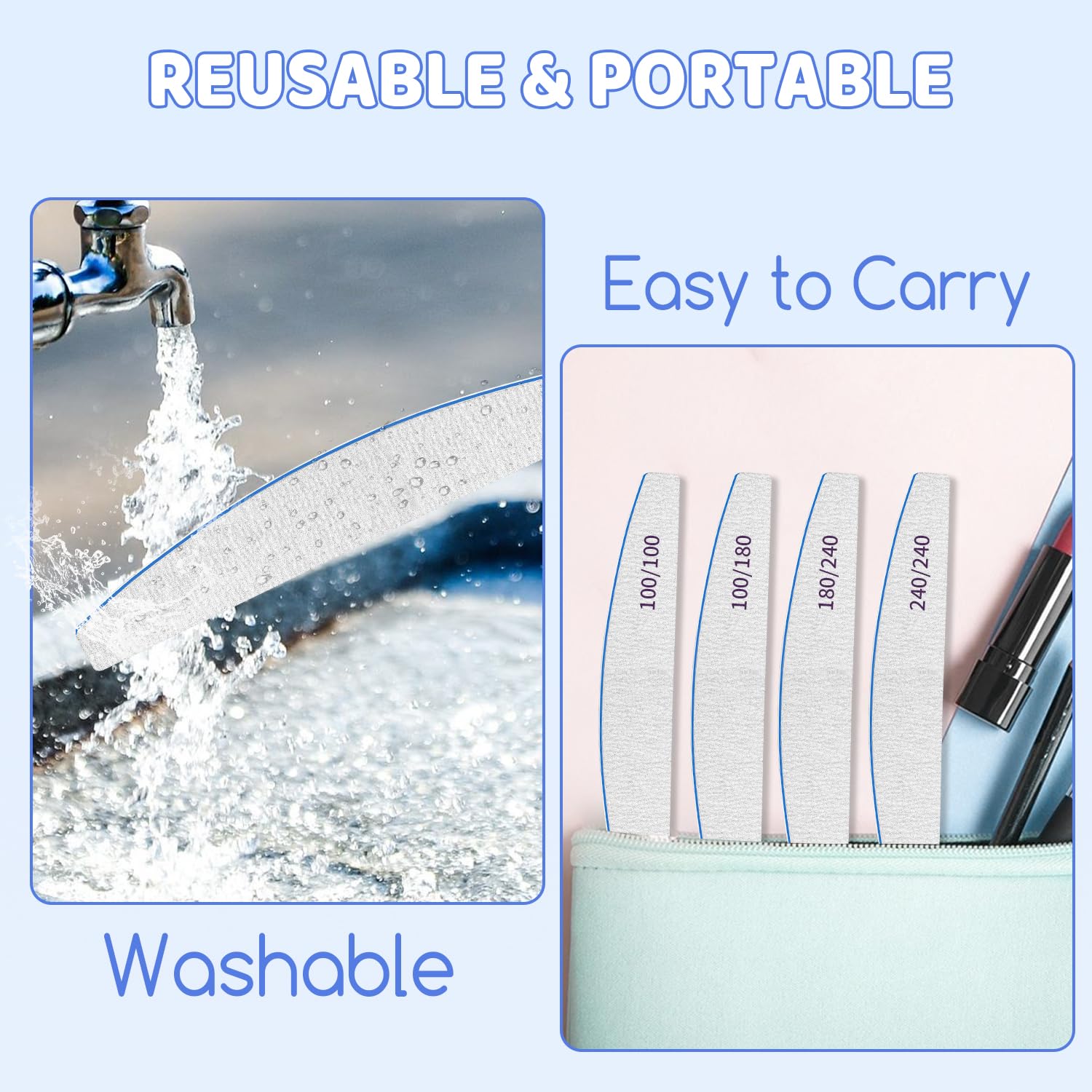 12-Pack Double Sided 100/100 Grit Emery Board Nail Files - Washable & Reusable for Acrylic & Natural Nails - Perfect for Nail Salons, Home Manicures & Professional Nail Care