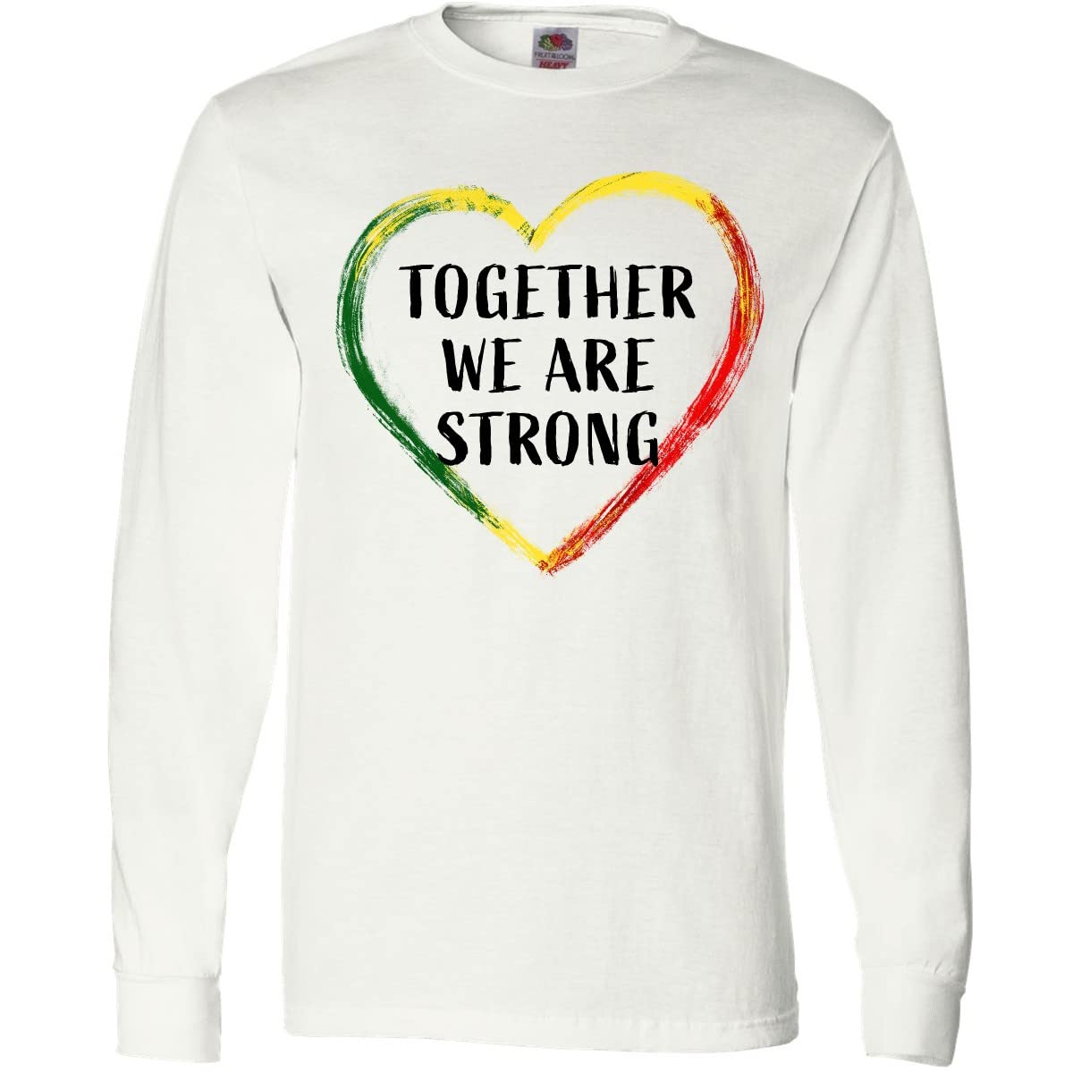 Inktastic Together We Are Strong Red Yellow Green Heart Long Sleeve T-Shirt for Women - Inspirational Unity & Love Graphic Tee for Family, Friends & Community Events