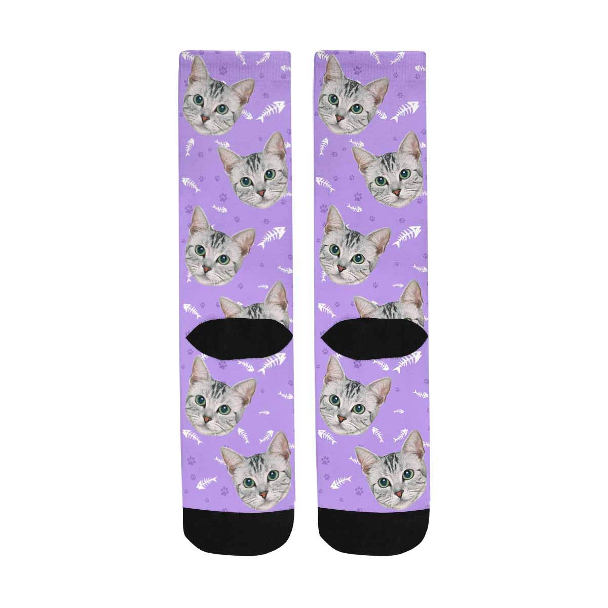 Custom Photo Socks - Personalized Cat Lover Crew Socks (Blue) | Unisex Gift for Pet Owners | Great for Birthdays, Christmas & Matching Couple Outfits