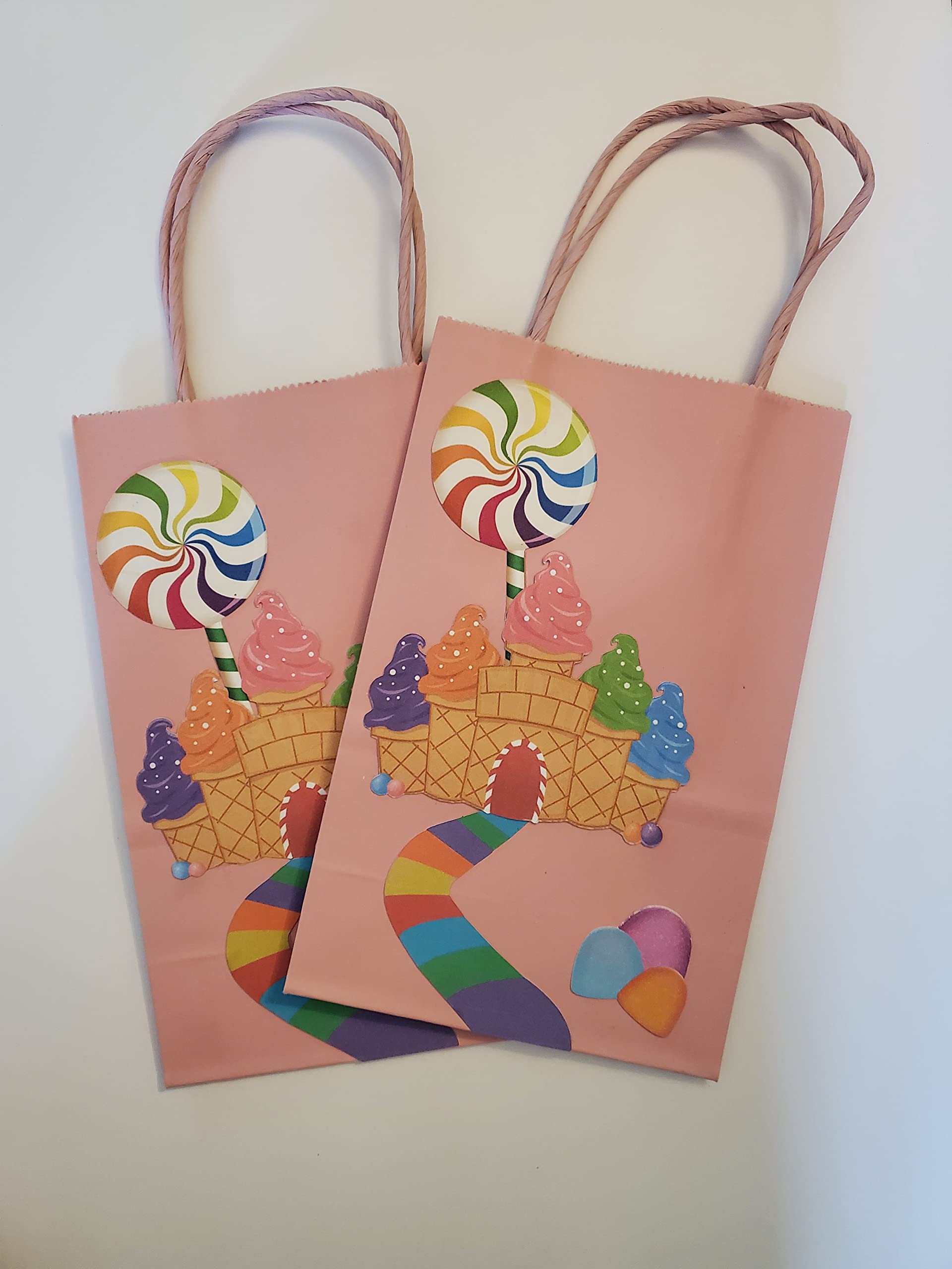 Candy Land Theme Party Goodie Bags - Set of 12 Treat Bags for Birthday Decorations, Candyland Candy Shoppe & Candy Castle Theme - Includes Gumdrops, Lollipops & Wrapped Candy - Perfect for 1st Birthday Parties, Baby Showers & Themed Events