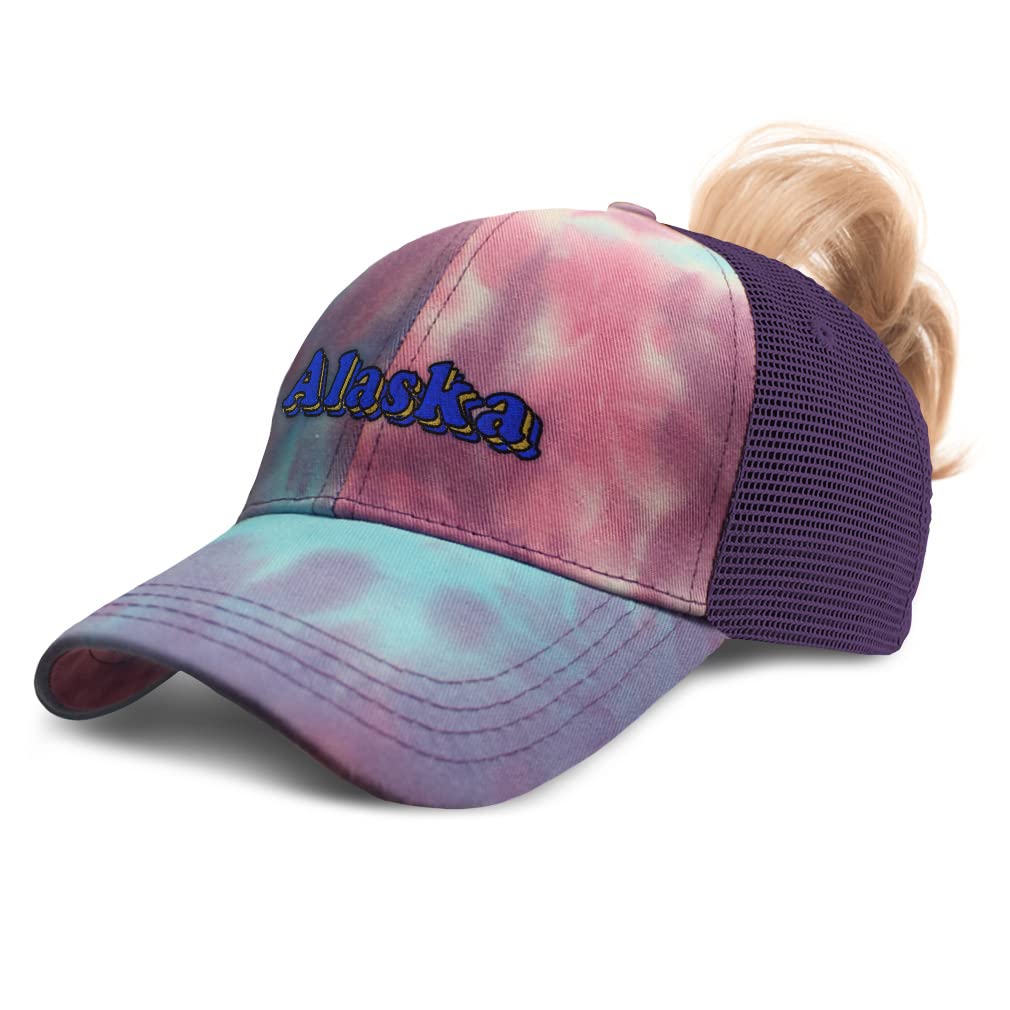 Women's Distressed Trucker Hat - Alaska Love State Cotton Cap for Ponytails | Stylish & Comfortable for Outdoor Activities, Travel & Casual Wear