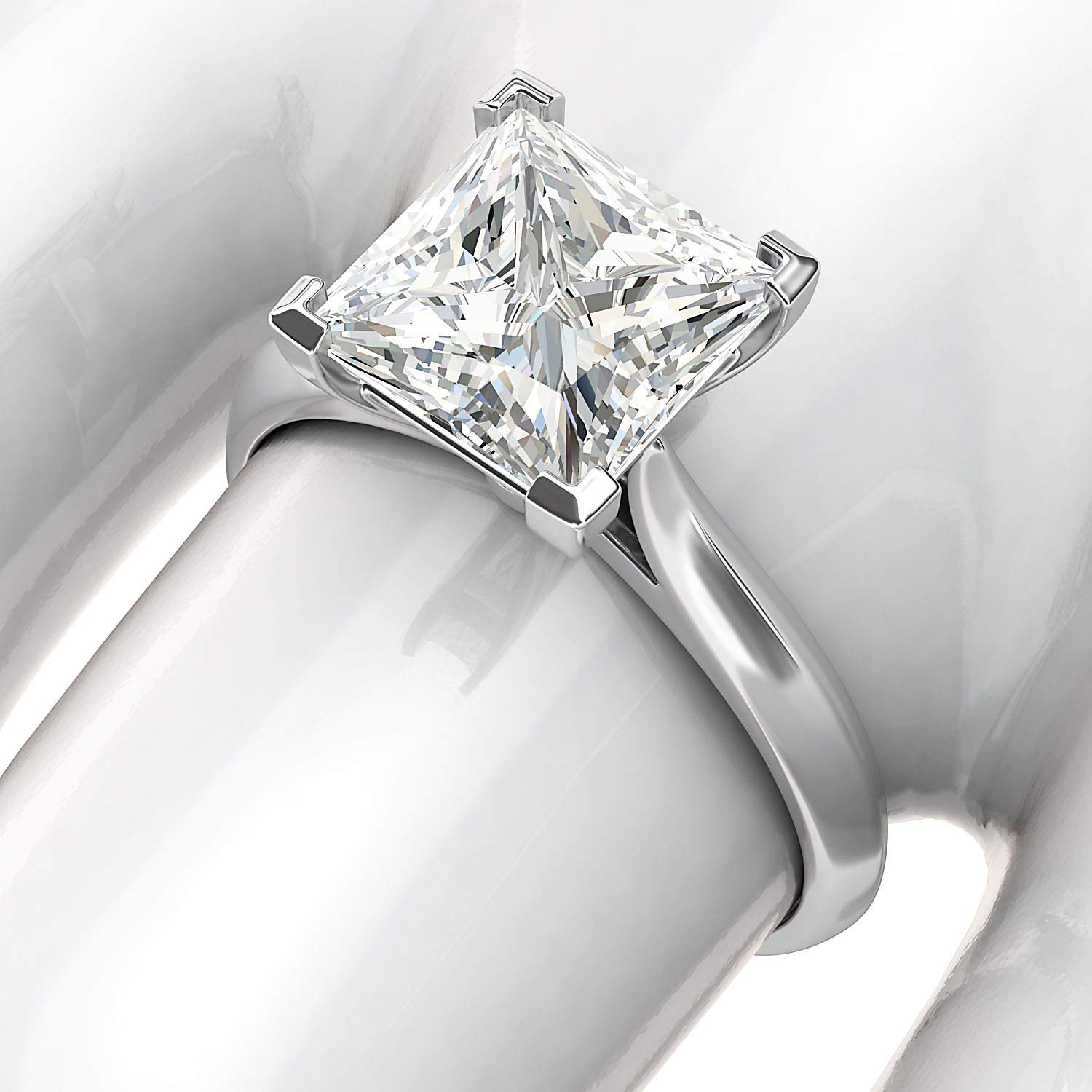 14K White Gold Square 8mm Simulated Princess Cut Diamond Engagement Ring - Knife Edge Promise Bridal Ring for Women | Perfect for Proposals, Anniversaries & Wedding Bands