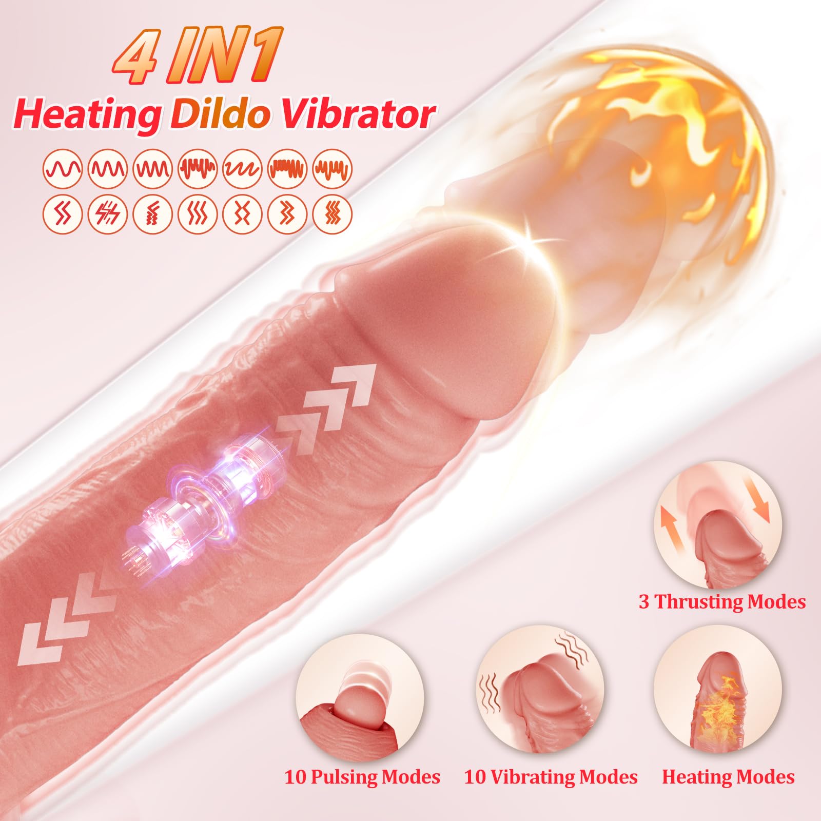 Realistic Silicone Thrusting Dildo Vibrator with Heating & Licking - G-Spot Clit Rabbit Vibrator for Women & Couples - Adult Sex Toy for Anal Play, Clitoral Stimulation & Romantic Nights