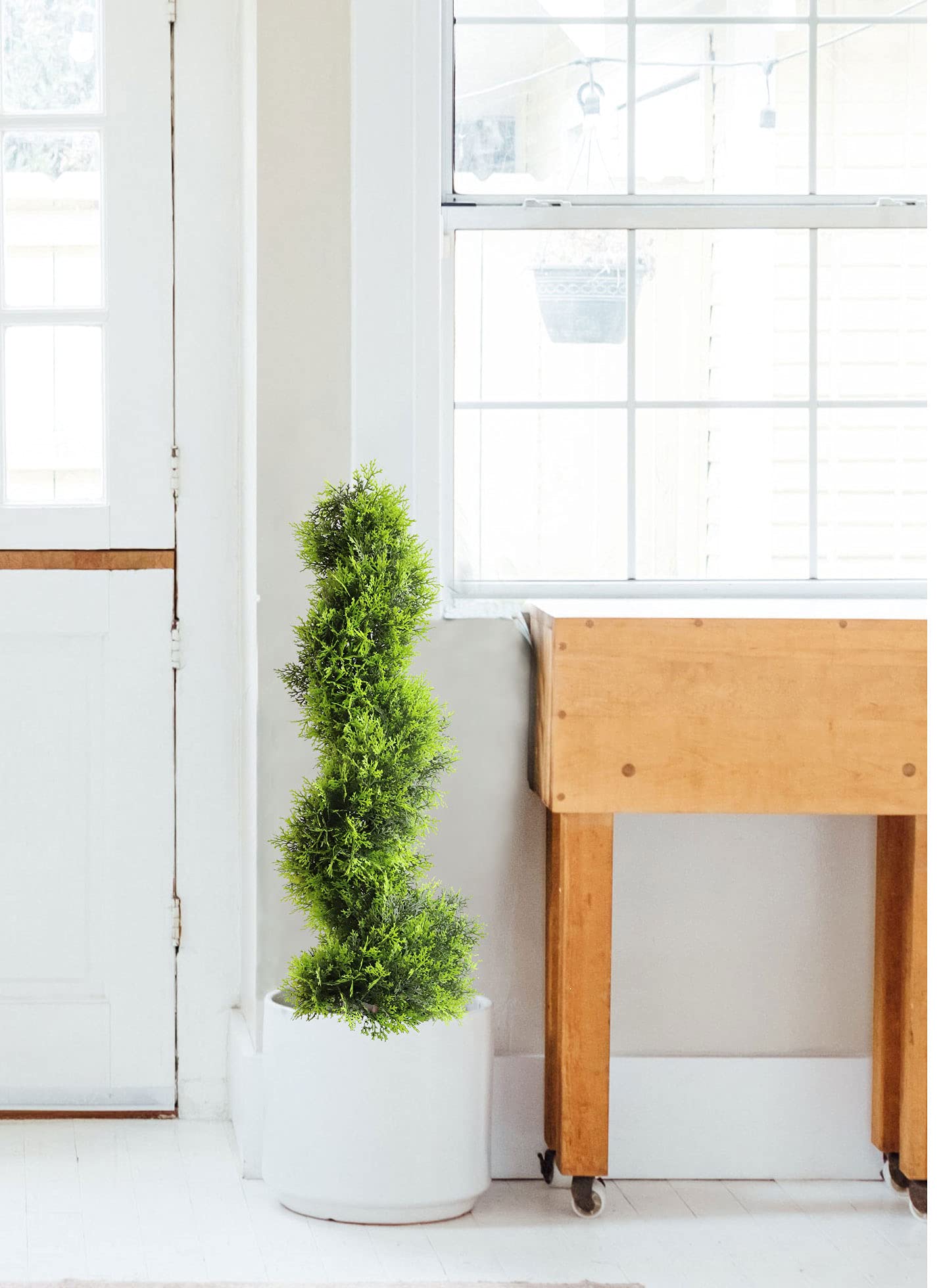 2 Pack 3Ft/35inch Spiral Topiary Artificial Cypress Trees - Indoor/Outdoor Fake Plants for Front Door, Porch, Patio & Garden Decor | UV Resistant & Weatherproof