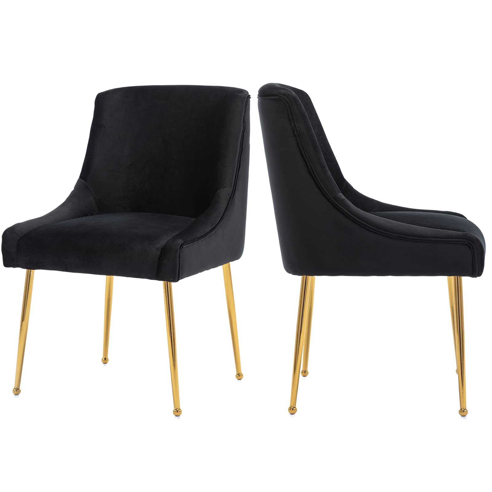 ZhengHao Black Velvet Dining Chairs Set of 2 - Modern Upholstered Accent Chairs with Gold Metal Legs for Kitchen, Living Room, Restaurant & Patio - Perfect for Home Dining, Entertaining Guests & Cafe Decor