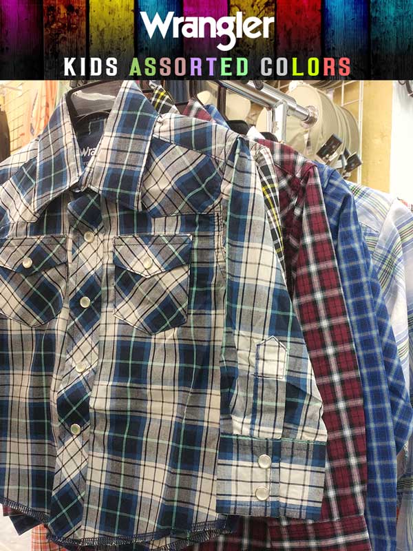 Wrangler Kids Long Sleeve Plaid Western Snap Shirt for Boys & Girls | Classic Western Style Button Up Shirt for School, Rodeo & Outdoor Activities