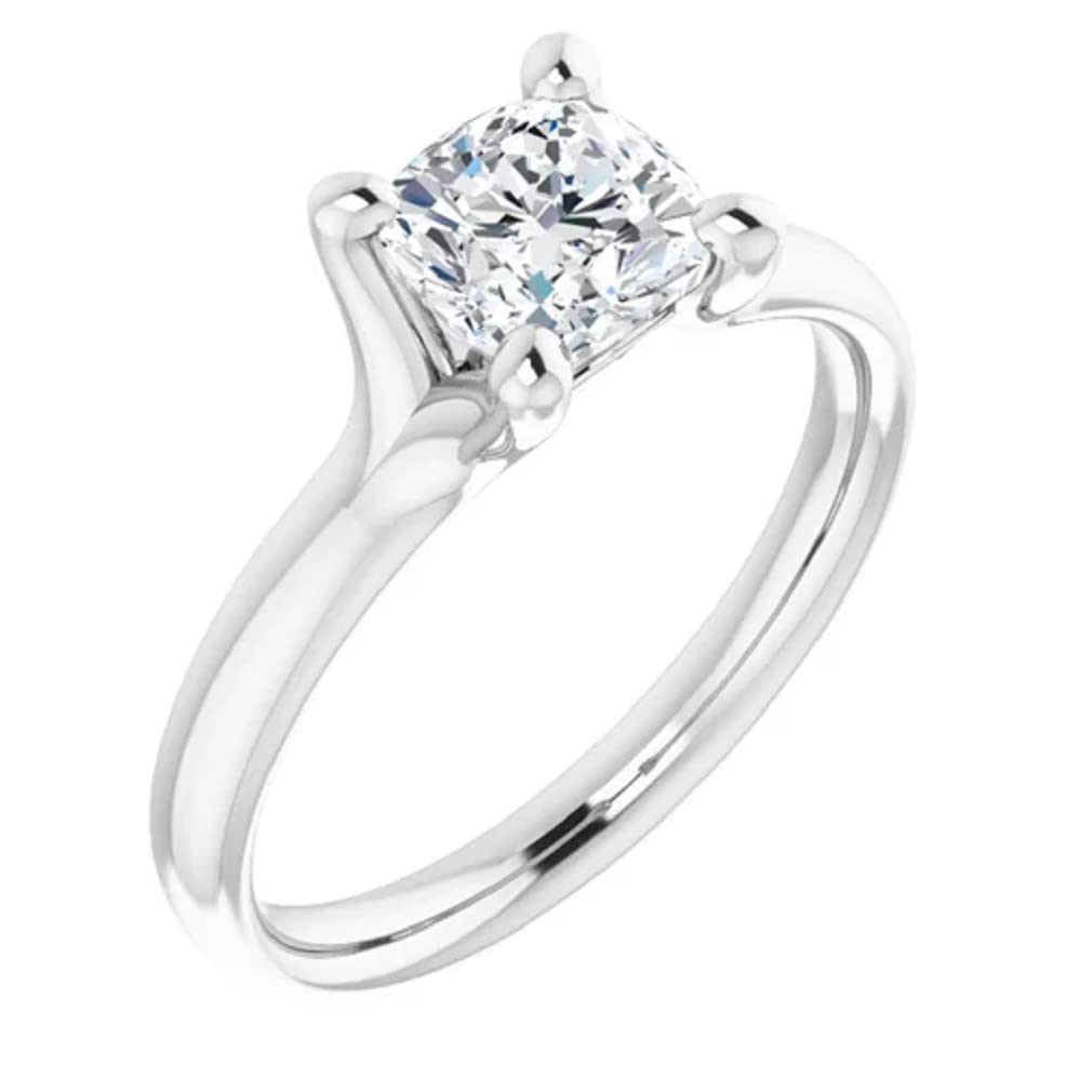 10K Solid White Gold Handmade Engagement Ring - 1.0 CT Cushion Cut Moissanite Diamond Solitaire Wedding Band for Women - Perfect for Proposals, Anniversaries & Bridal Jewelry Gifts
