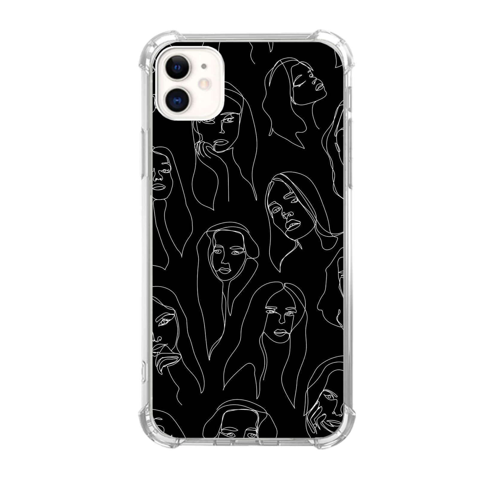 Abstract Line Art Female Face iPhone 11 Case - Trendy Dark Faces Soft TPU Bumper Cover for Men & Women - Perfect for Teens, Artists & Fashion Lovers - Great for Daily Use, Gifts & Style Statement