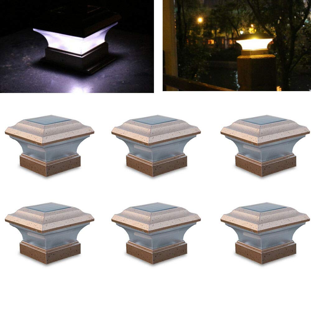 6 Pack Outdoor Solar Post Lights - Waterproof LED Landscape Lighting, Energy Saving Solar Lantern for Fence, Deck, Patio & Garden (Bronze) | Perfect for Pathway Illumination, Backyard Decor & Nighttime Safety
