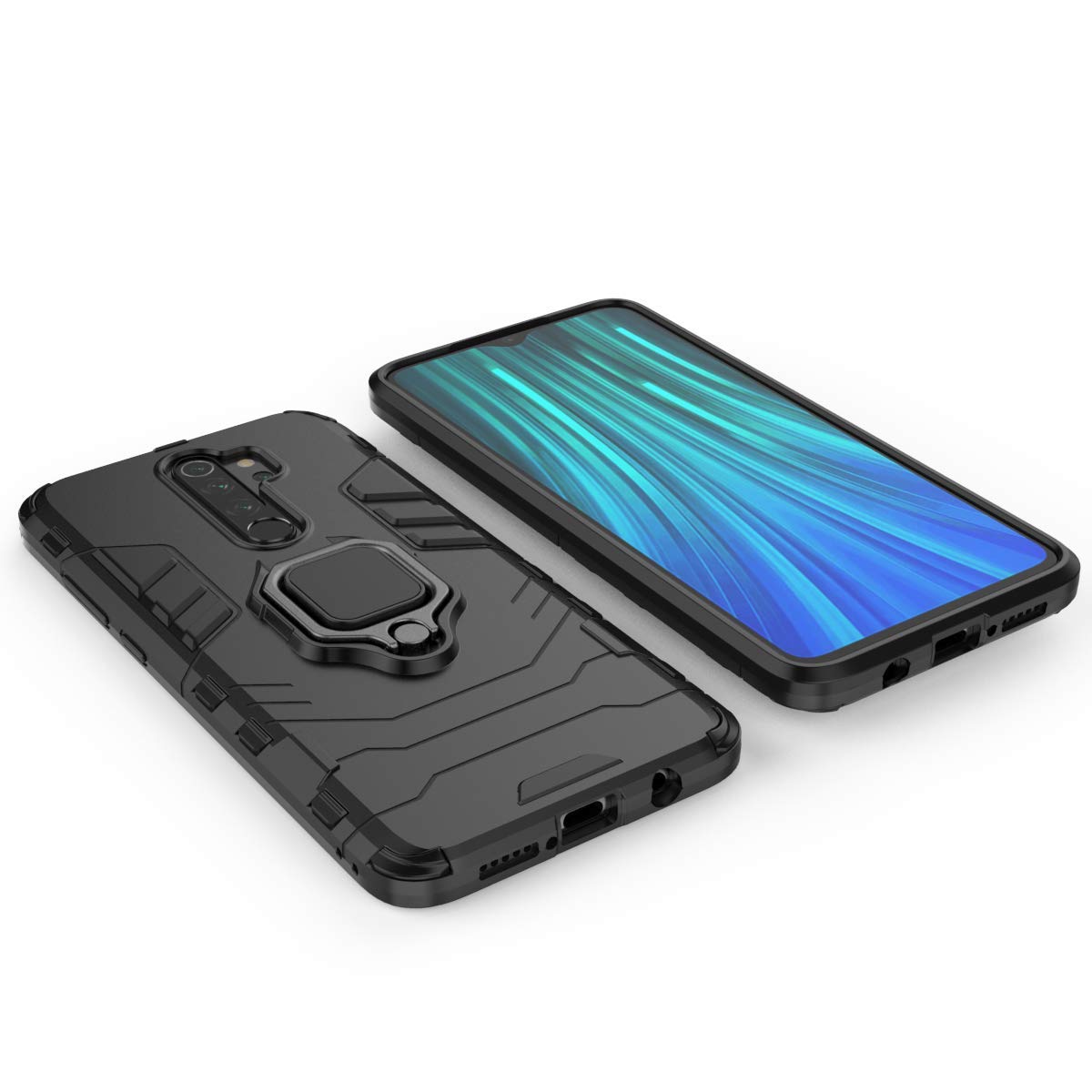 Xiaomi Redmi Note 8 Pro Case with 360° Rotating Ring Holder & Kickstand - Magnetic Car Mount Compatible - Shockproof Protective Cover (Black) - Perfect for Driving, Watching Videos & Hands-Free Use