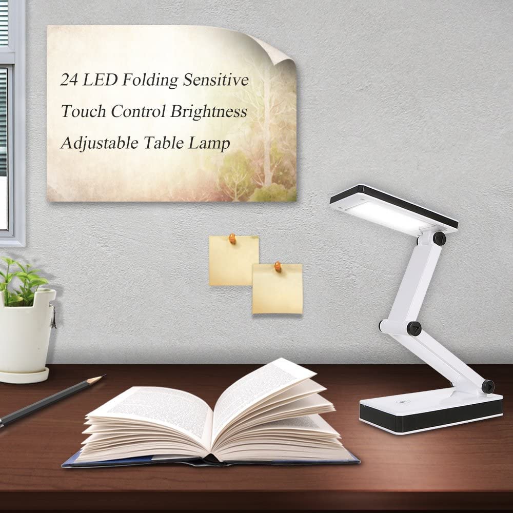 KINGGOO Portable Folding LED Desk Lamp with Touch Control - 3 Brightness Levels, USB Charging Port & Battery Powered (4xAA) - Perfect for Reading, Studying, Office & Nightstand Use