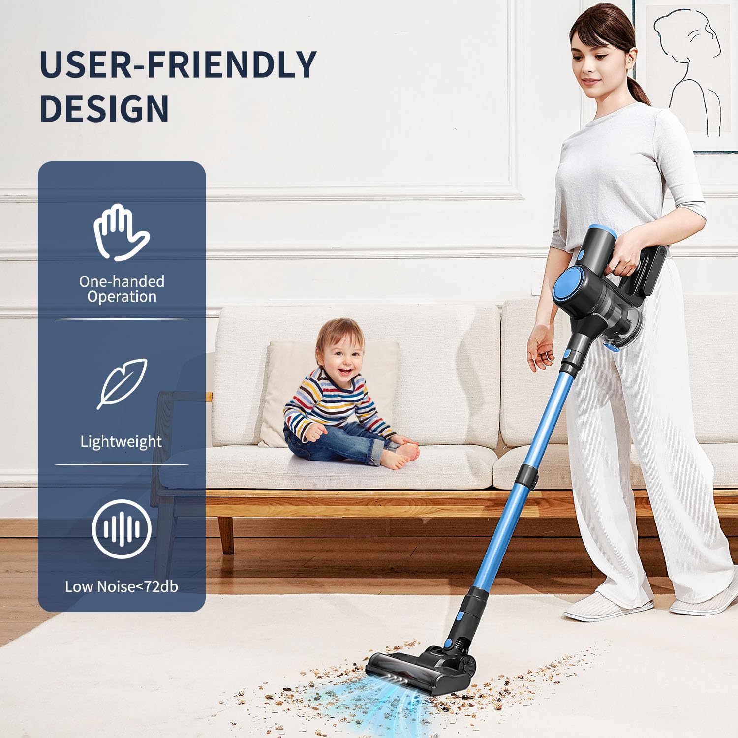 35KPa Powerful Cordless Stick Vacuum Cleaner with Rechargeable Battery & LED Headlights - Lightweight Handheld Vacuum for Pet Hair, Hard Floors, Carpets - Ideal for Home Cleaning, Car Detailing & Pet Owners
