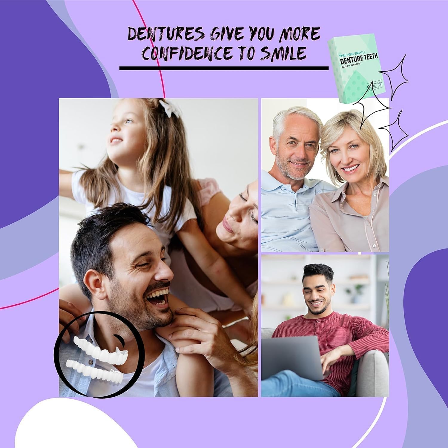 6 PCS Temporary Dentures with Veneer for Men & Women - Fix Crooked, Missing, or Stained Teeth - Perfect for Smile Makeovers, Special Events & Daily Confidence Boost