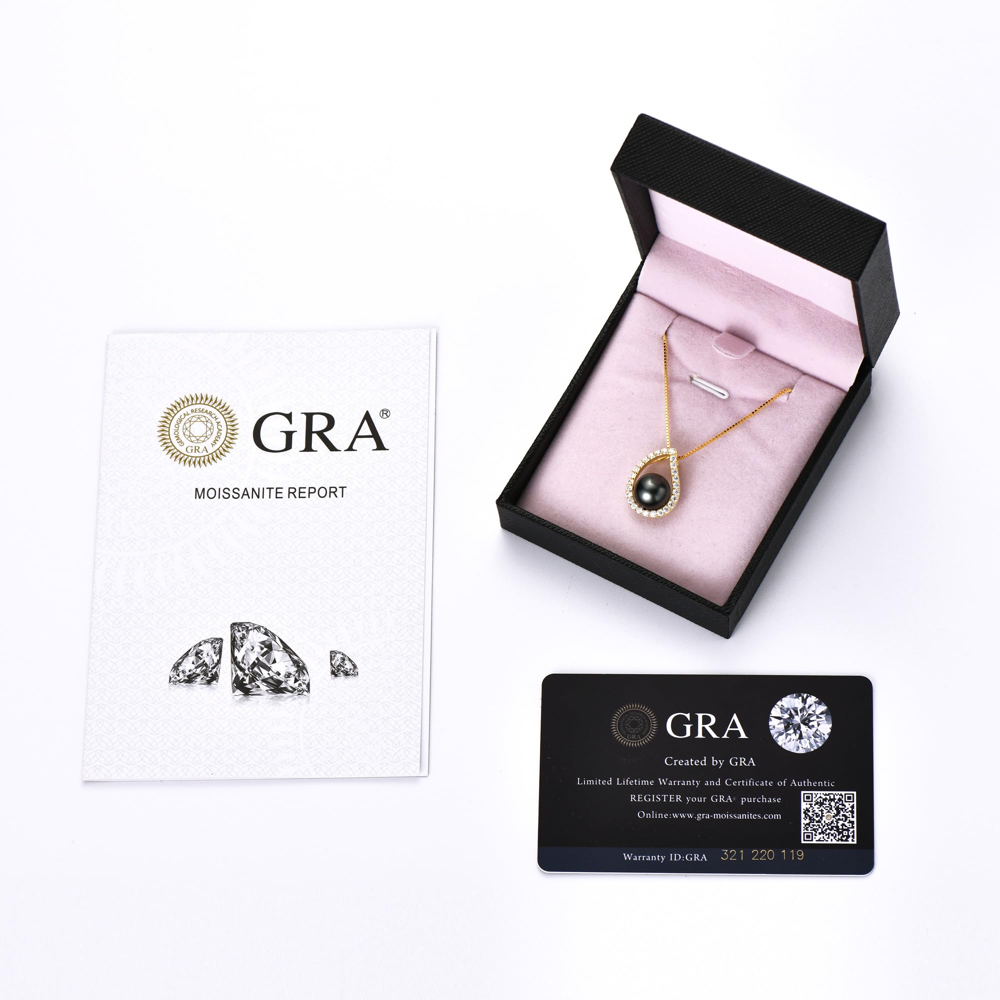 Tahitian Black Pearl Necklace - 925 Silver with Moissanite for Women | Gift for Wife & Mom | Anniversary & Birthday Jewelry