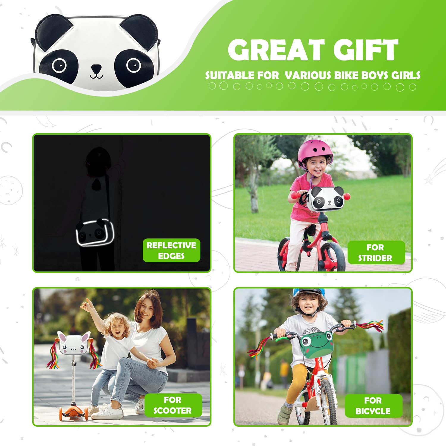 Waterproof Kids Bike Basket with Shoulder Strap & Tassels - Front Handlebar Bag for Bicycles & Scooters - Perfect Gift for Boys & Girls - Ideal for School Commutes, Park Rides & Outdoor Adventures