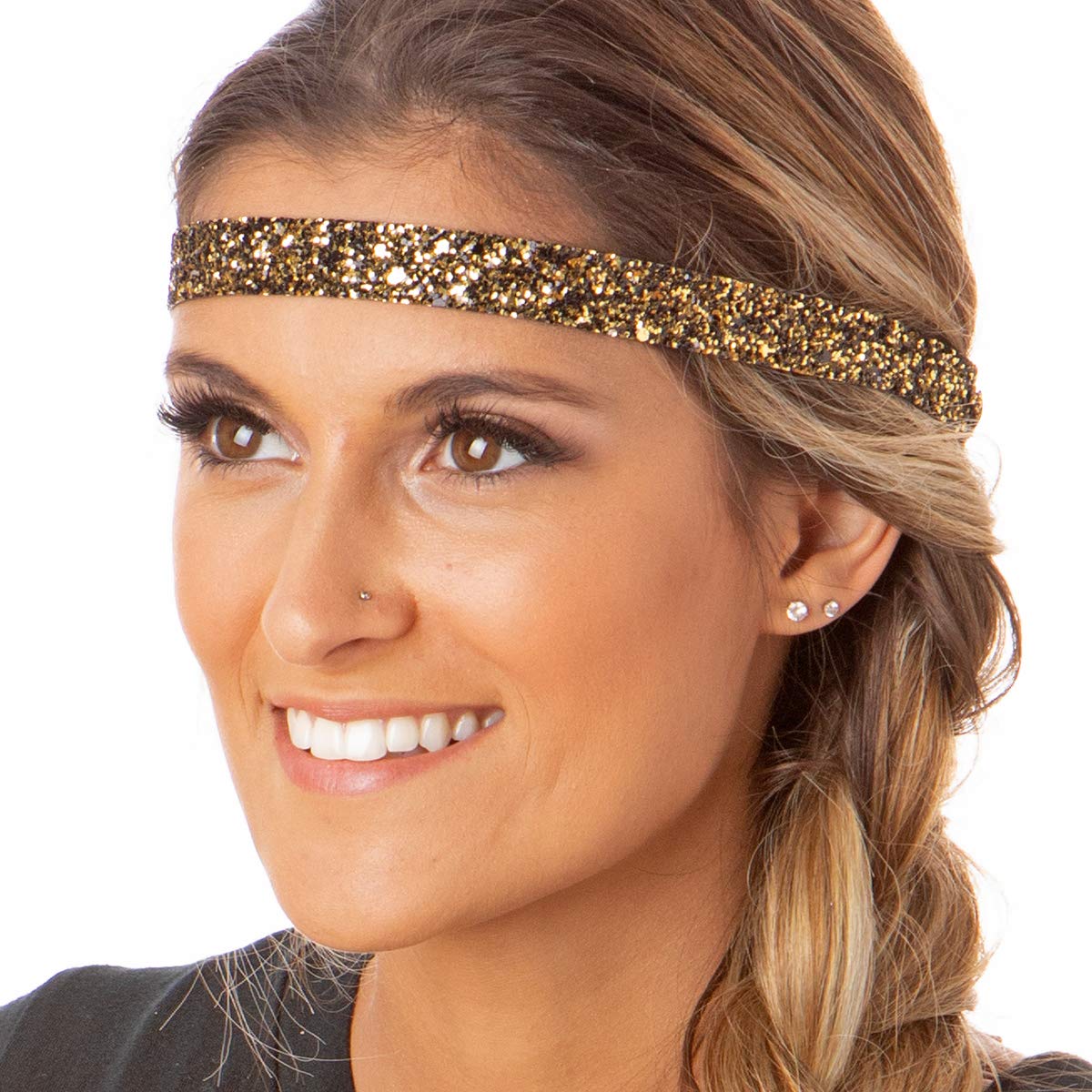 Sparkly Adjustable No-Slip Headbands for Women, Girls & Teens - 3 Pack Bling Glitter Mixed Diva Headbands (Regular Size) | Perfect for Sports, Workouts, School & Everyday Fashion Accessories