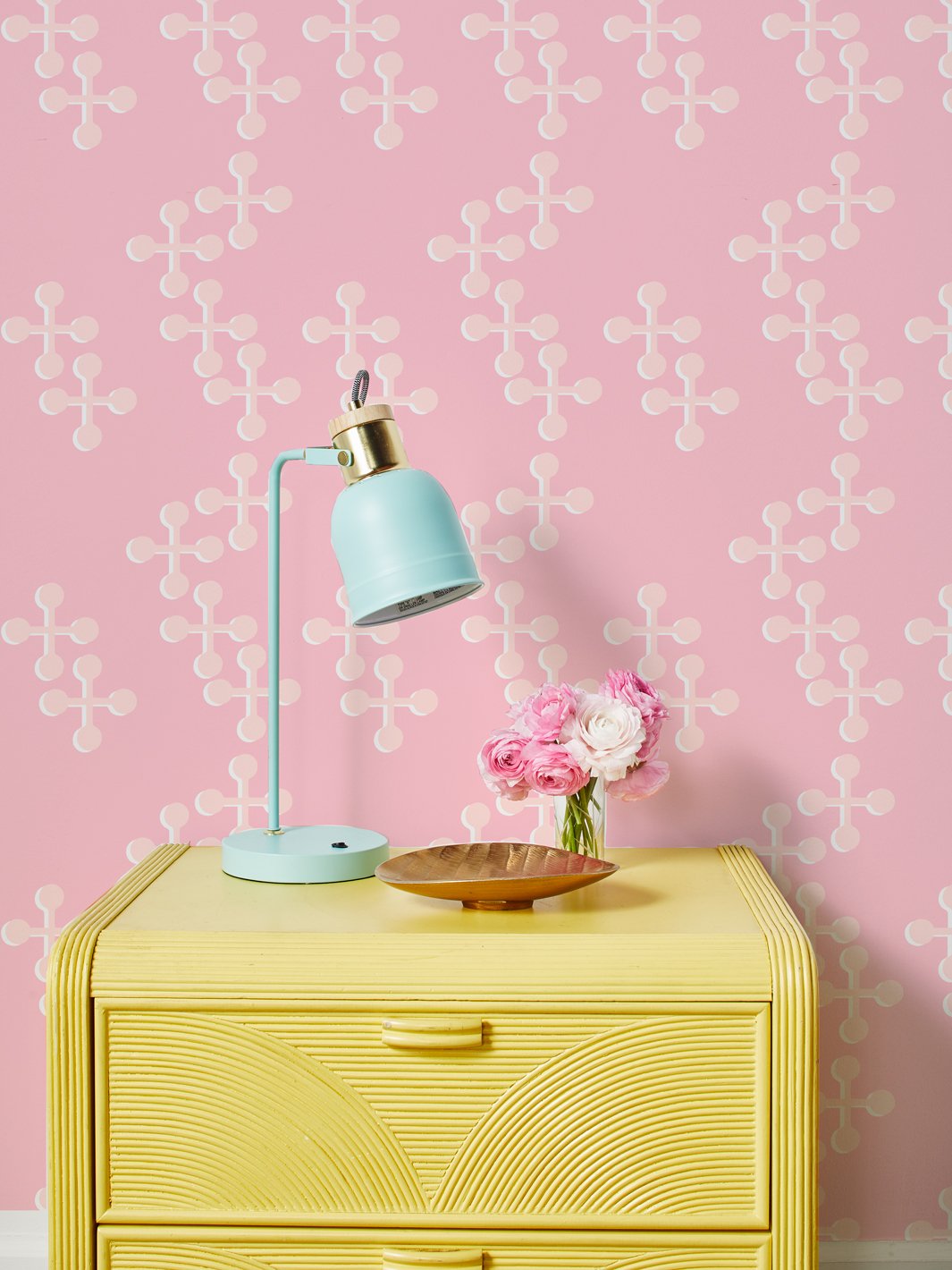 Fisher Price™ Jacks Large Two Color Wallpaper - Pink & White Nursery Decor for Baby Girls Room, Playroom & Kids Bedroom