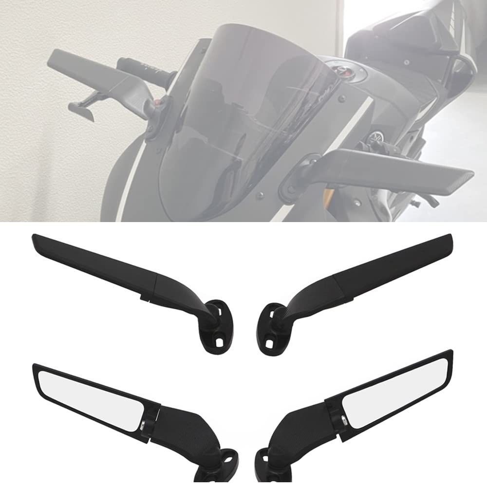 AC Tech Adjustable Rotating Motorcycle Mirrors - Universal Fit for Kawasaki Ninja 400/650 (2018-2022), ZX10R/ZX6R/ZX-636 (2019-2022) - Durable Wind Wing Rearview Mirrors for Enhanced Safety & Visibility on Highway Rides & City Commuting