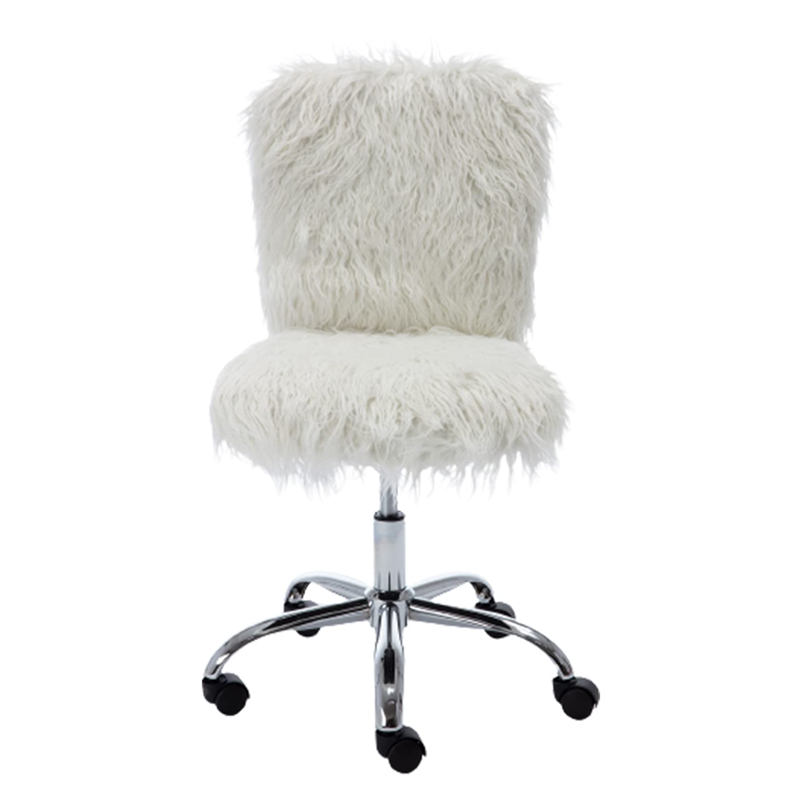 YOZUMD Swivel Vanity Chair with Faux Fur & Ergonomic Back Support - Heavy Duty Makeup Chair for Home Office, Salon & Dressing Room (White)