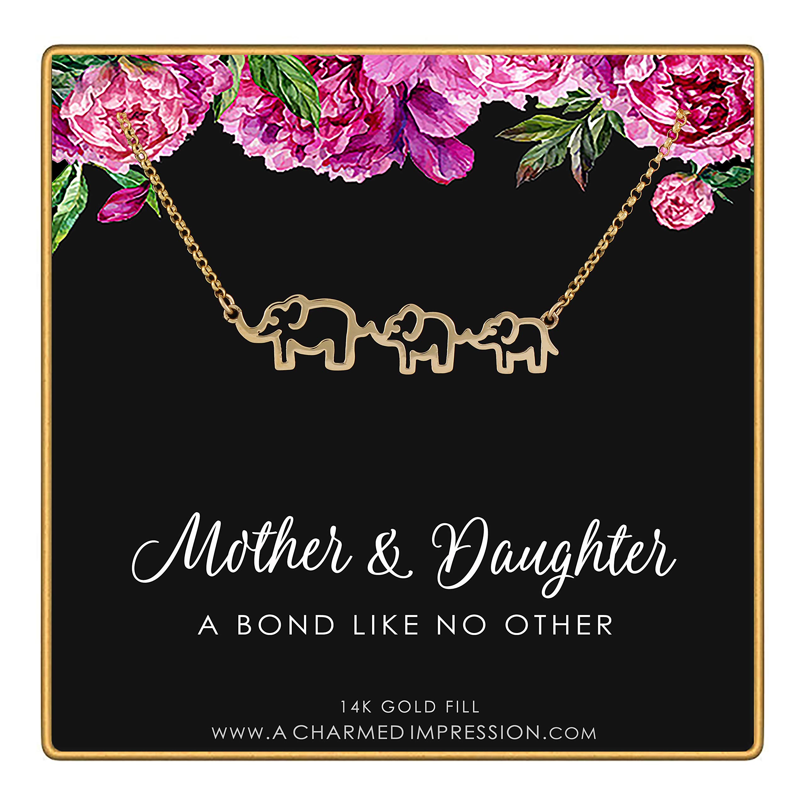 Charming Mother Daughter Elephant Necklace - Gold Jewelry Gift for Mom & Daughter - Birthday Present for Women & Girls - Perfect for Mother's Day, Christmas & Special Occasions