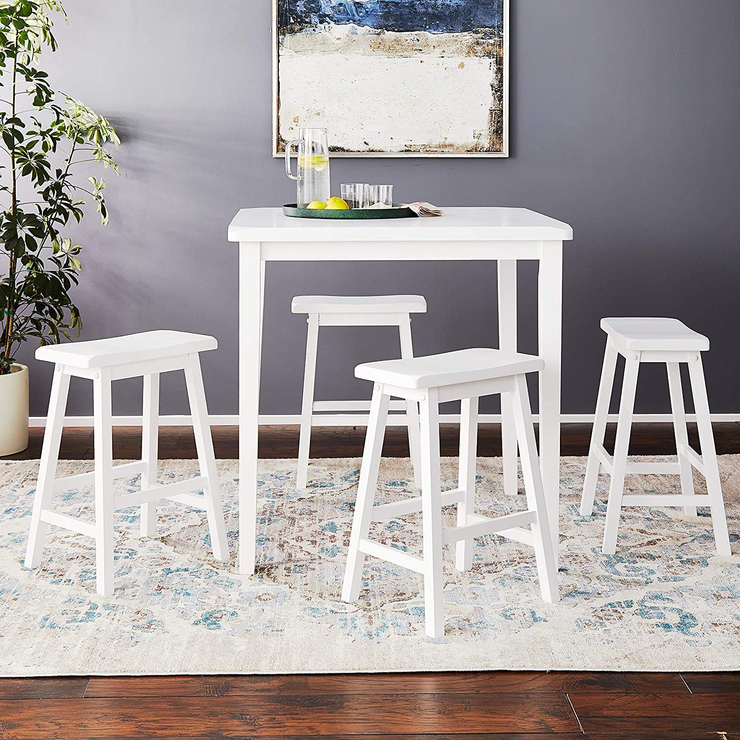 Modern 5-Piece Counter Height Dining Set - Square Table with 4 Saddle Stools - Perfect for Small Spaces, Breakfast Nooks & Kitchen Islands - Durable & Stylish Home Furniture