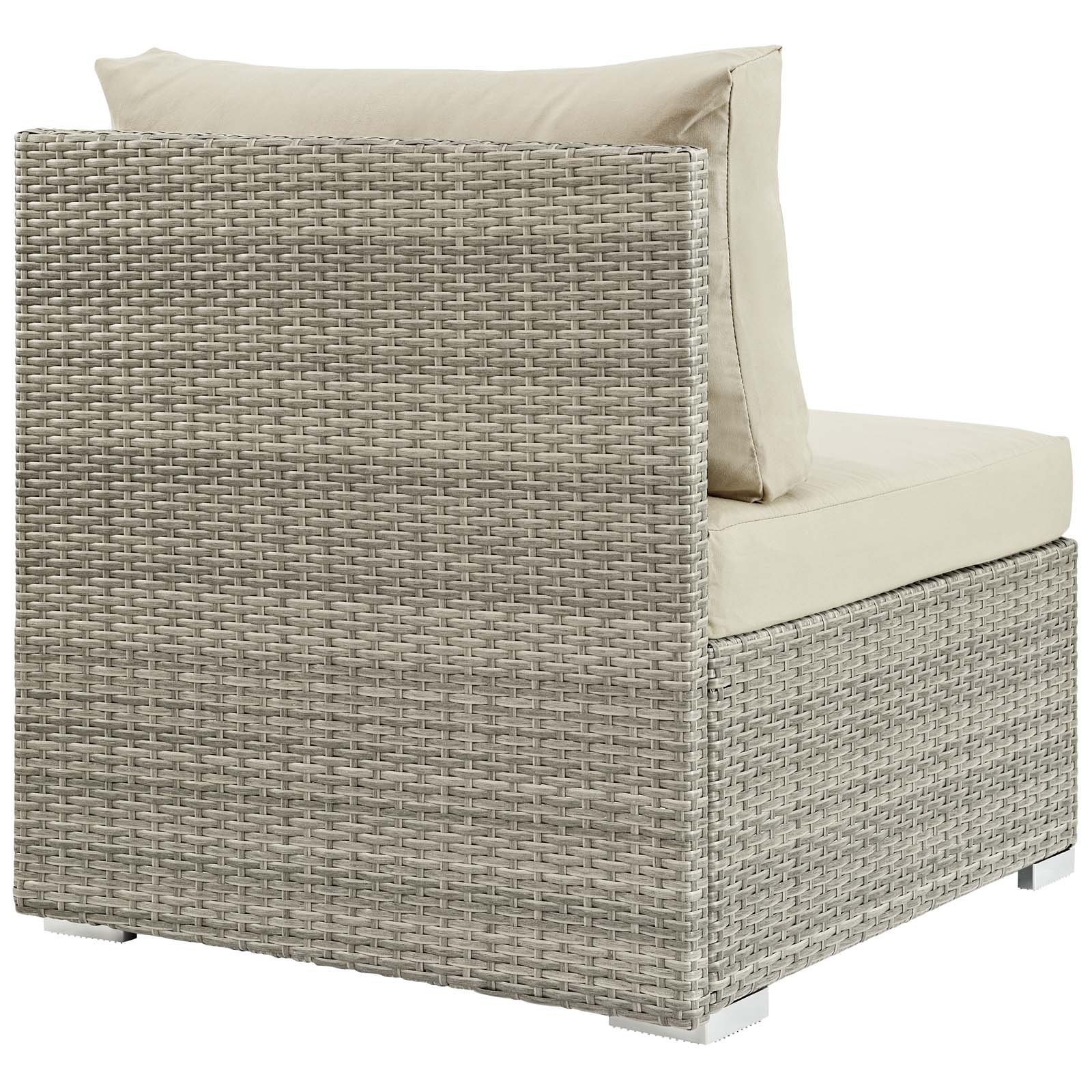 Modway Repose Wicker Rattan Outdoor Patio Armless Sectional Sofa Chair with Cushions in Light Gray Beige - Perfect for Backyard, Poolside & Garden Relaxation