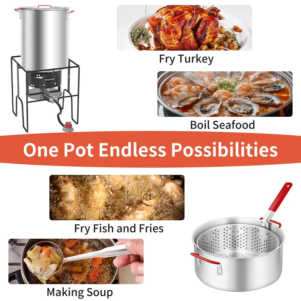 30 Qt Turkey Fryer & 10 Qt Fish Fryer Combo Kit with CSA Approved 50,000 BTU Burner & 10 PSI Regulator - Perfect for Outdoor Cooking, Thanksgiving Turkey Frying, and Seafood Parties